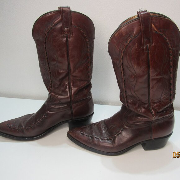 Vtg Acme 87729 Men's 10D Western Cowboy Brown Leather Stitched Boots USA Made - Picture 1 of 11